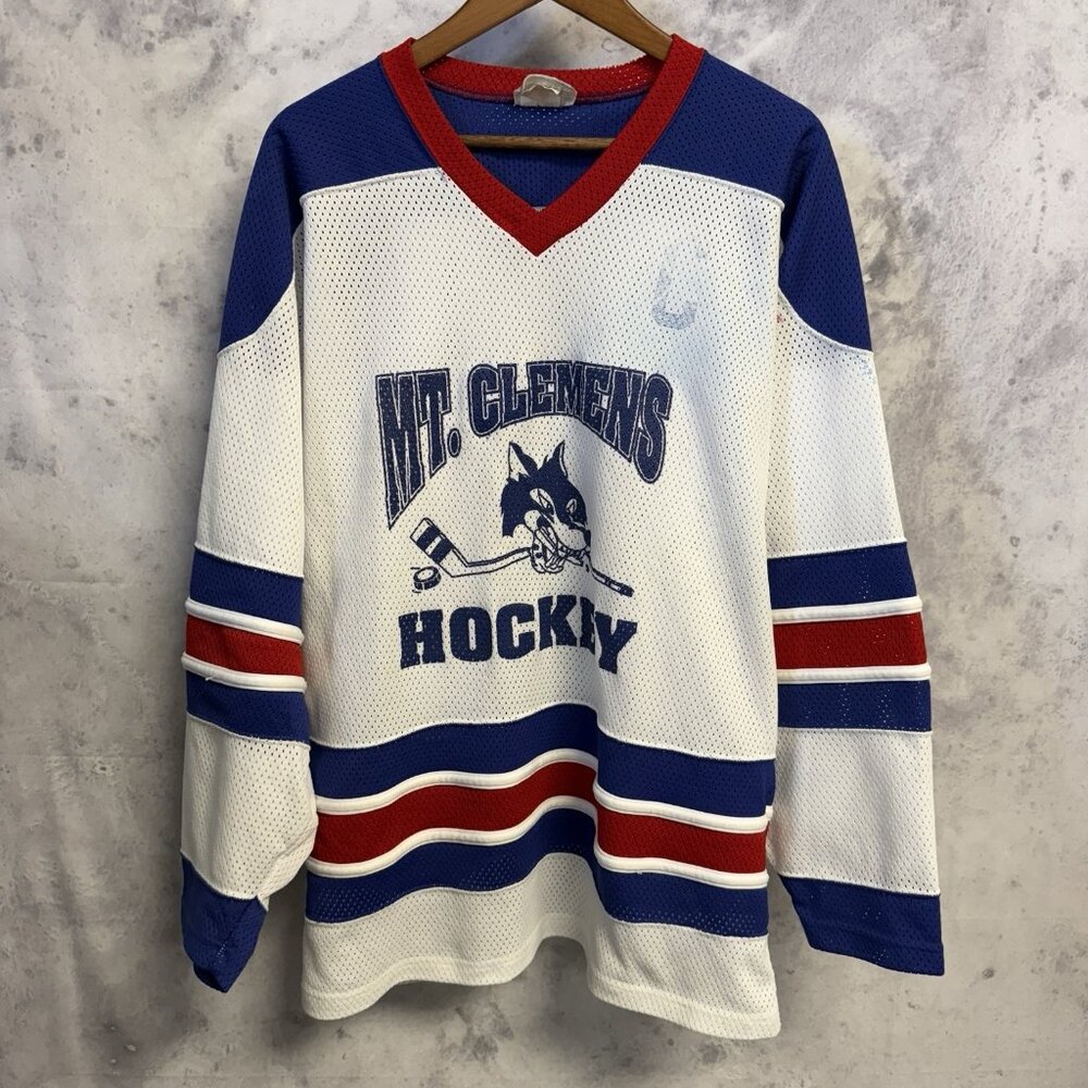 Vintage Mt Clemens Hockey Jersey Mens Medium White Kobe 90s